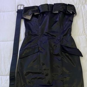 Stylish Short Black Dress with Belt.